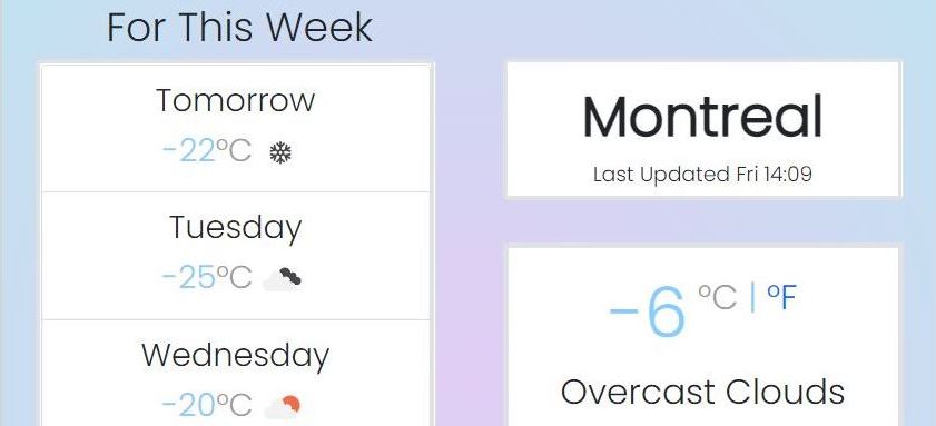 screenshot of my first weather app coding project